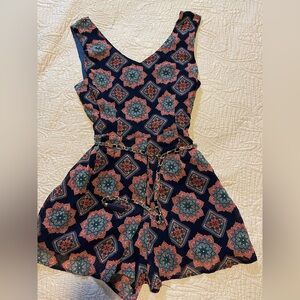 Navy Floral Printed Sleeveless shorts romper